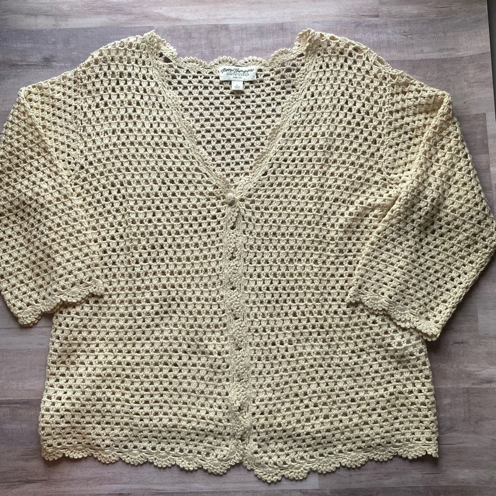 Norm Thompson Women's Ivory Crochet Cardigan Size: Large